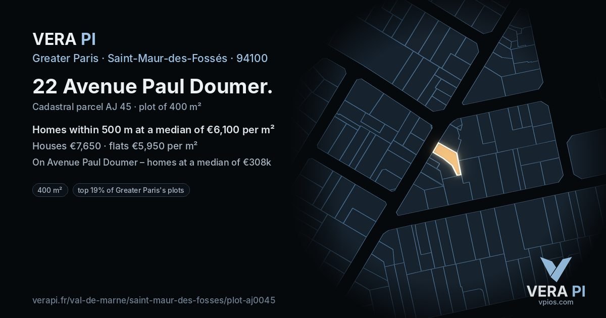 22 Avenue Paul Doumer, Saint-Maur-des-Fossés at night – the plot lit, the parcels around coloured by the prices near them
