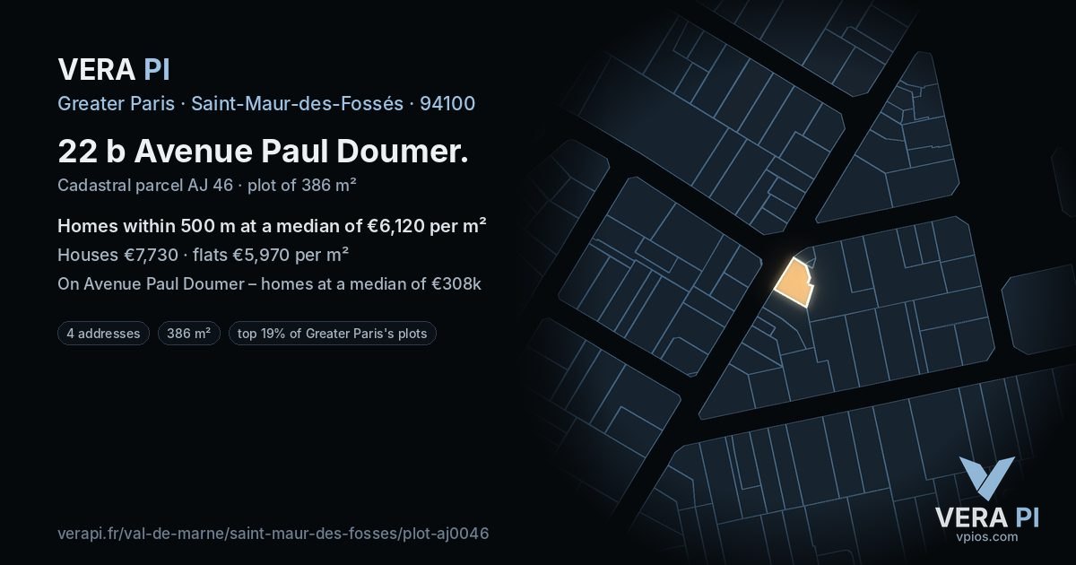 22 b Avenue Paul Doumer, Saint-Maur-des-Fossés at night – the plot lit, the parcels around coloured by the prices near them