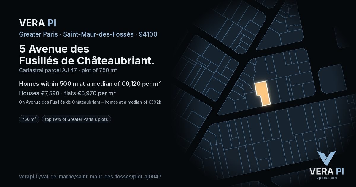5 Avenue des Fusillés de Châteaubriant, Saint-Maur-des-Fossés at night – the plot lit, the parcels around coloured by the prices near them