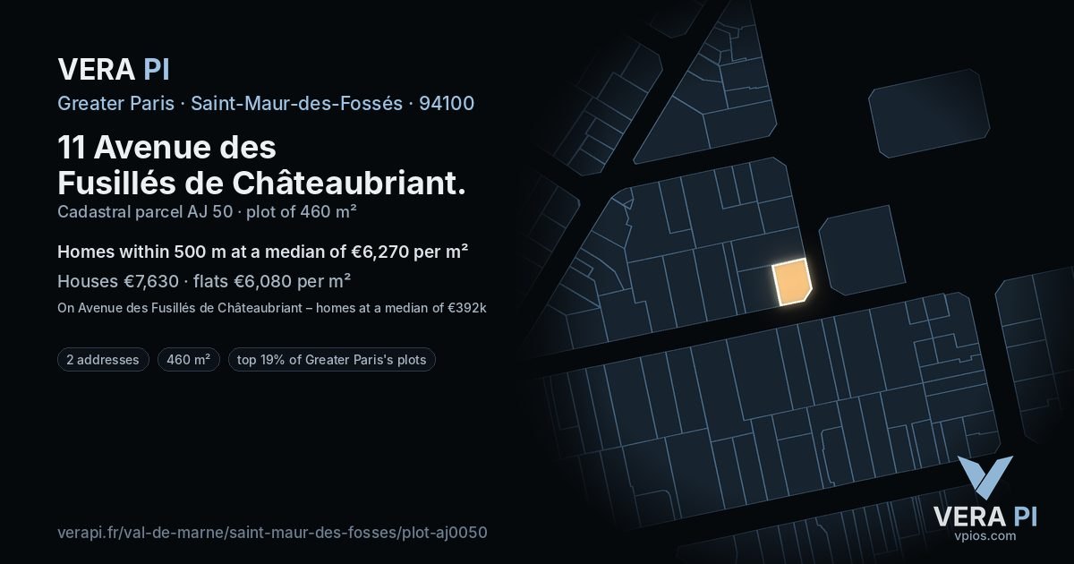 11 Avenue des Fusillés de Châteaubriant, Saint-Maur-des-Fossés at night – the plot lit, the parcels around coloured by the prices near them