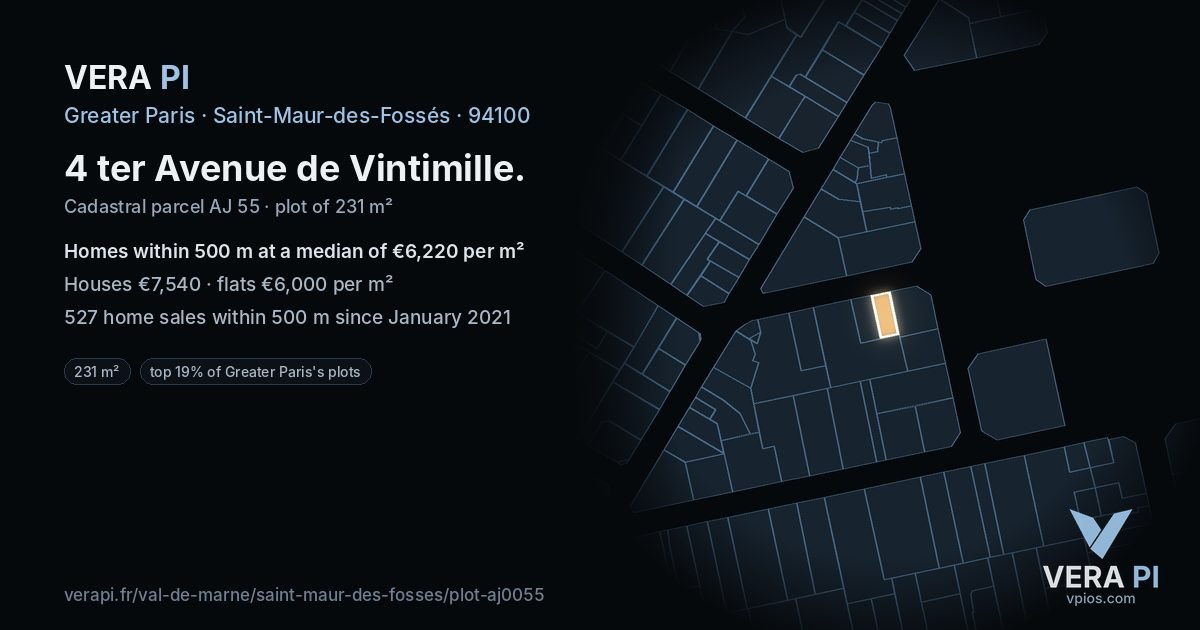 4 ter Avenue de Vintimille, Saint-Maur-des-Fossés at night – the plot lit, the parcels around coloured by the prices near them