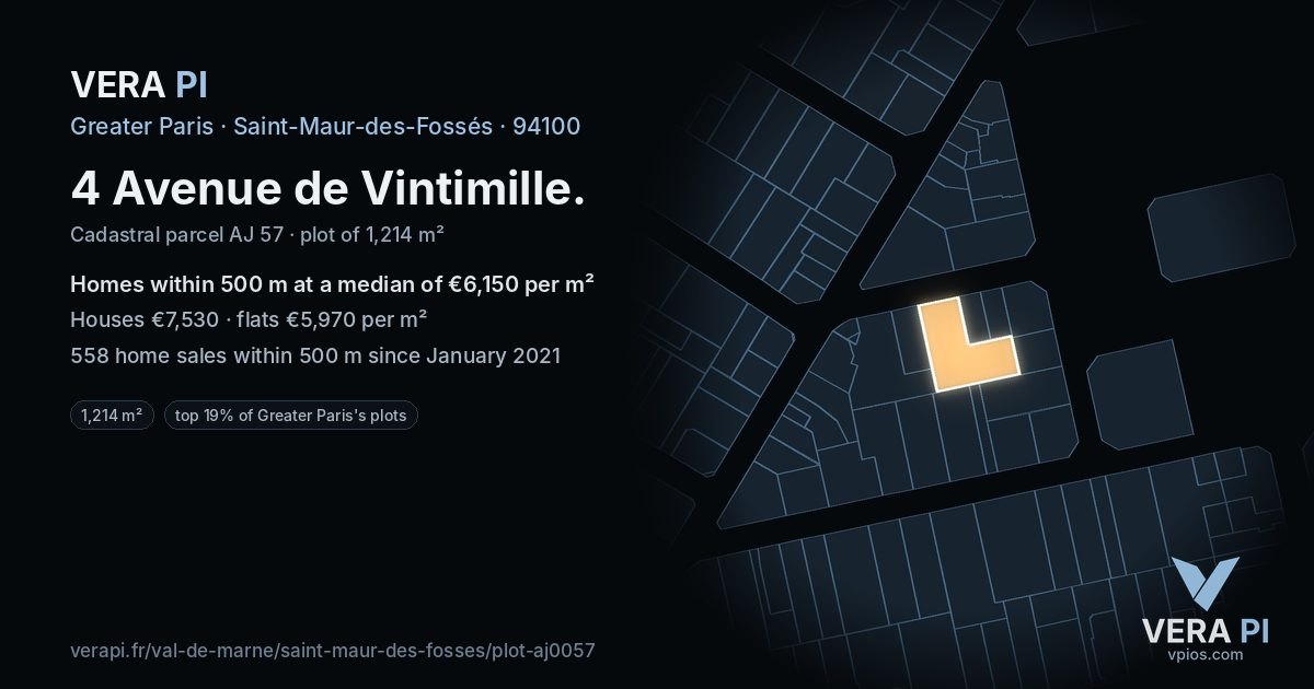 4 Avenue de Vintimille, Saint-Maur-des-Fossés at night – the plot lit, the parcels around coloured by the prices near them