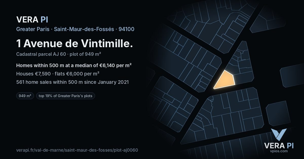 1 Avenue de Vintimille, Saint-Maur-des-Fossés at night – the plot lit, the parcels around coloured by the prices near them