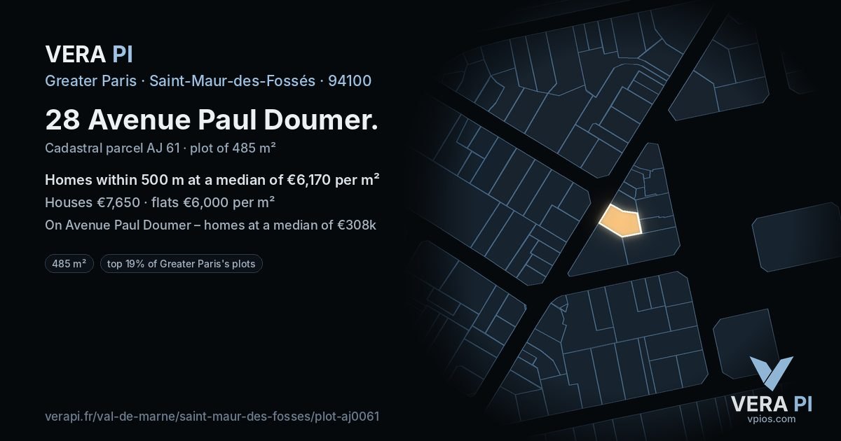 28 Avenue Paul Doumer, Saint-Maur-des-Fossés at night – the plot lit, the parcels around coloured by the prices near them
