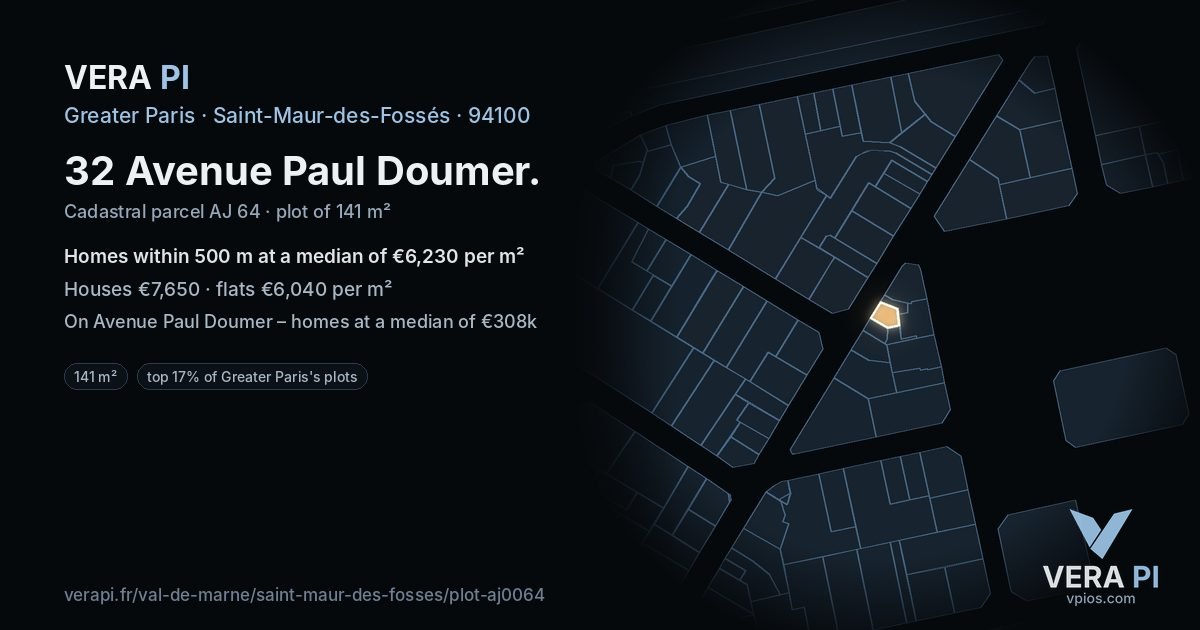 32 Avenue Paul Doumer, Saint-Maur-des-Fossés at night – the plot lit, the parcels around coloured by the prices near them