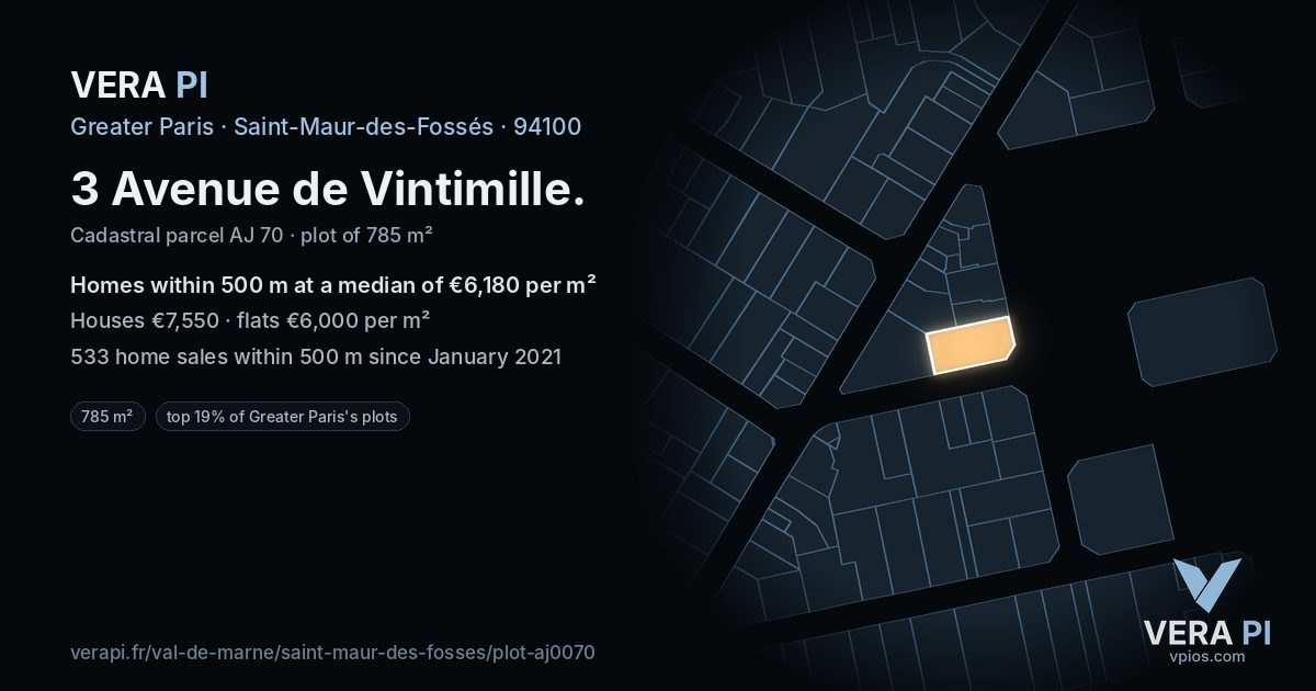 3 Avenue de Vintimille, Saint-Maur-des-Fossés at night – the plot lit, the parcels around coloured by the prices near them