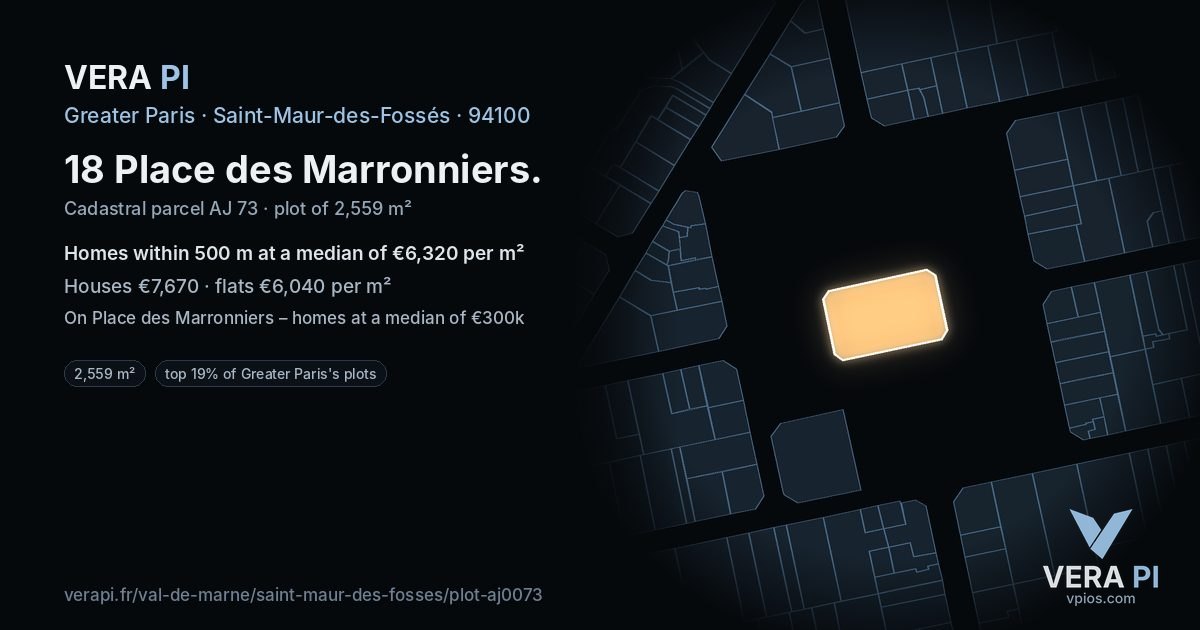18 Place des Marronniers, Saint-Maur-des-Fossés at night – the plot lit, the parcels around coloured by the prices near them