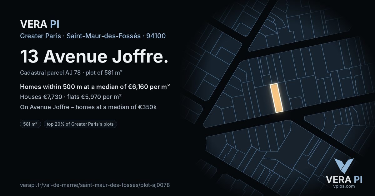 13 Avenue Joffre, Saint-Maur-des-Fossés at night – the plot lit, the parcels around coloured by the prices near them