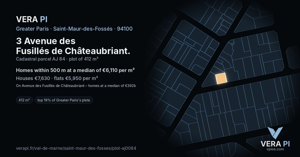 3 Avenue des Fusillés de Châteaubriant, Saint-Maur-des-Fossés at night – the plot lit, the parcels around coloured by the prices near them