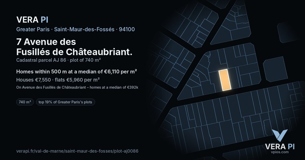 7 Avenue des Fusillés de Châteaubriant, Saint-Maur-des-Fossés at night – the plot lit, the parcels around coloured by the prices near them