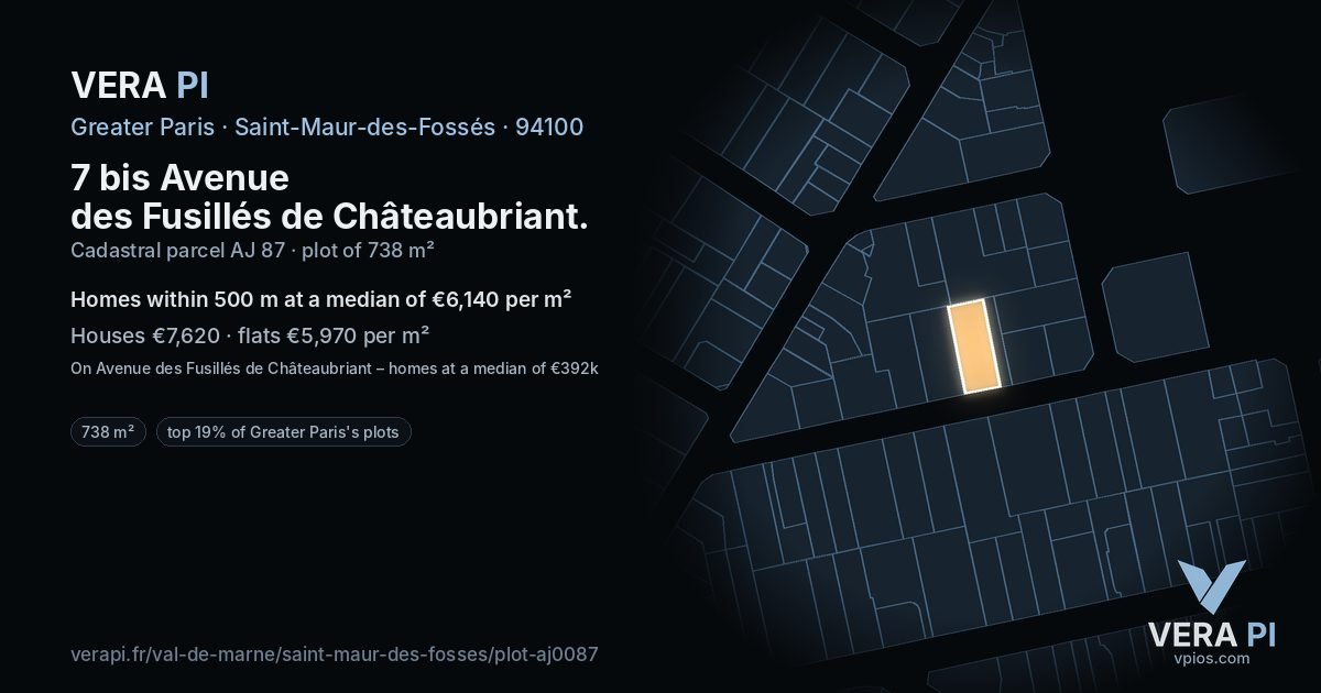 7 bis Avenue des Fusillés de Châteaubriant, Saint-Maur-des-Fossés at night – the plot lit, the parcels around coloured by the prices near them