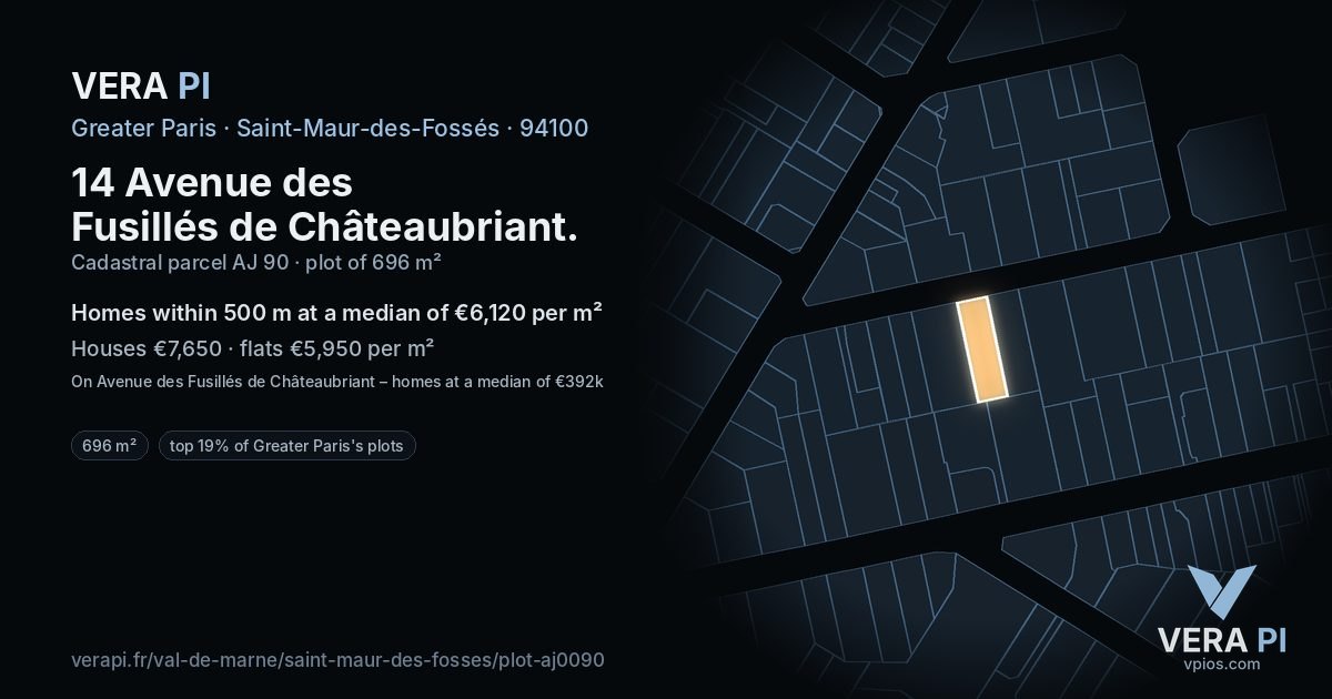 14 Avenue des Fusillés de Châteaubriant, Saint-Maur-des-Fossés at night – the plot lit, the parcels around coloured by the prices near them