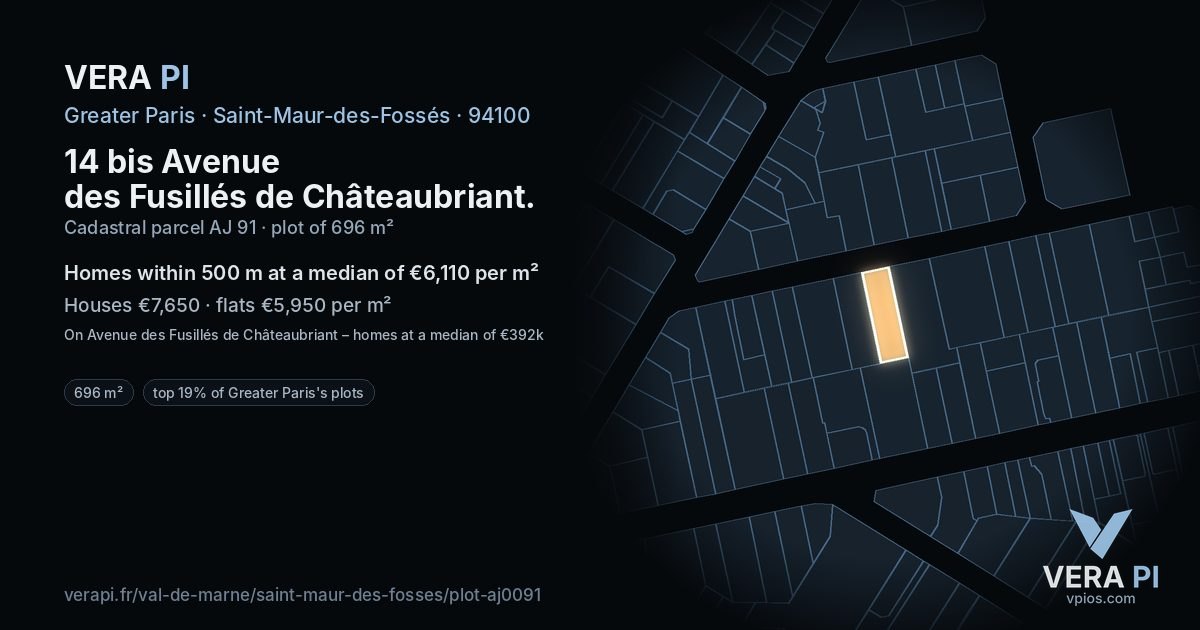 14 bis Avenue des Fusillés de Châteaubriant, Saint-Maur-des-Fossés at night – the plot lit, the parcels around coloured by the prices near them