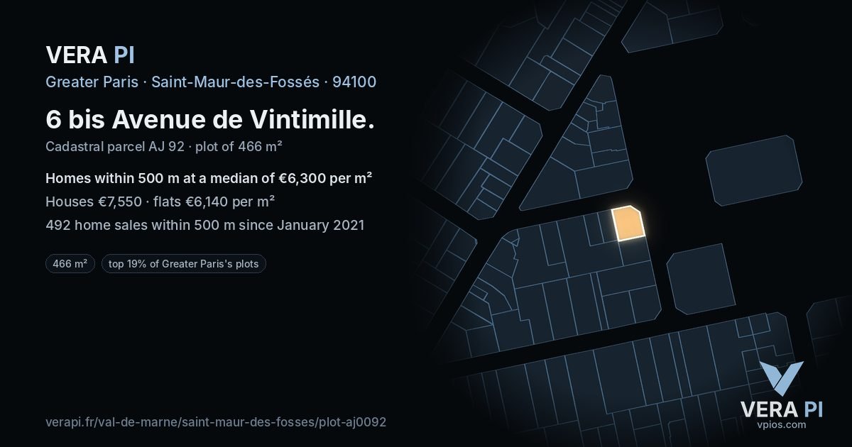 6 bis Avenue de Vintimille, Saint-Maur-des-Fossés at night – the plot lit, the parcels around coloured by the prices near them