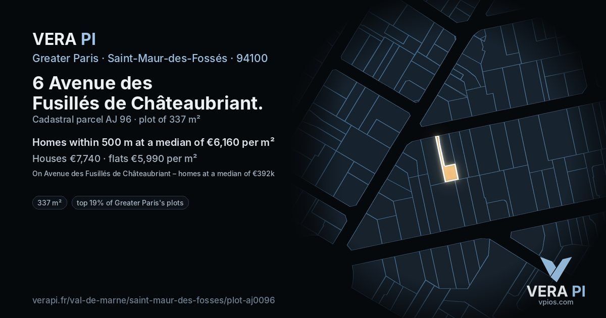 6 Avenue des Fusillés de Châteaubriant, Saint-Maur-des-Fossés at night – the plot lit, the parcels around coloured by the prices near them