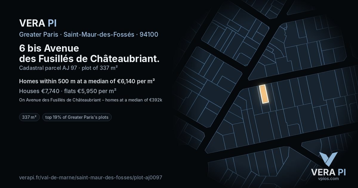 6 bis Avenue des Fusillés de Châteaubriant, Saint-Maur-des-Fossés at night – the plot lit, the parcels around coloured by the prices near them