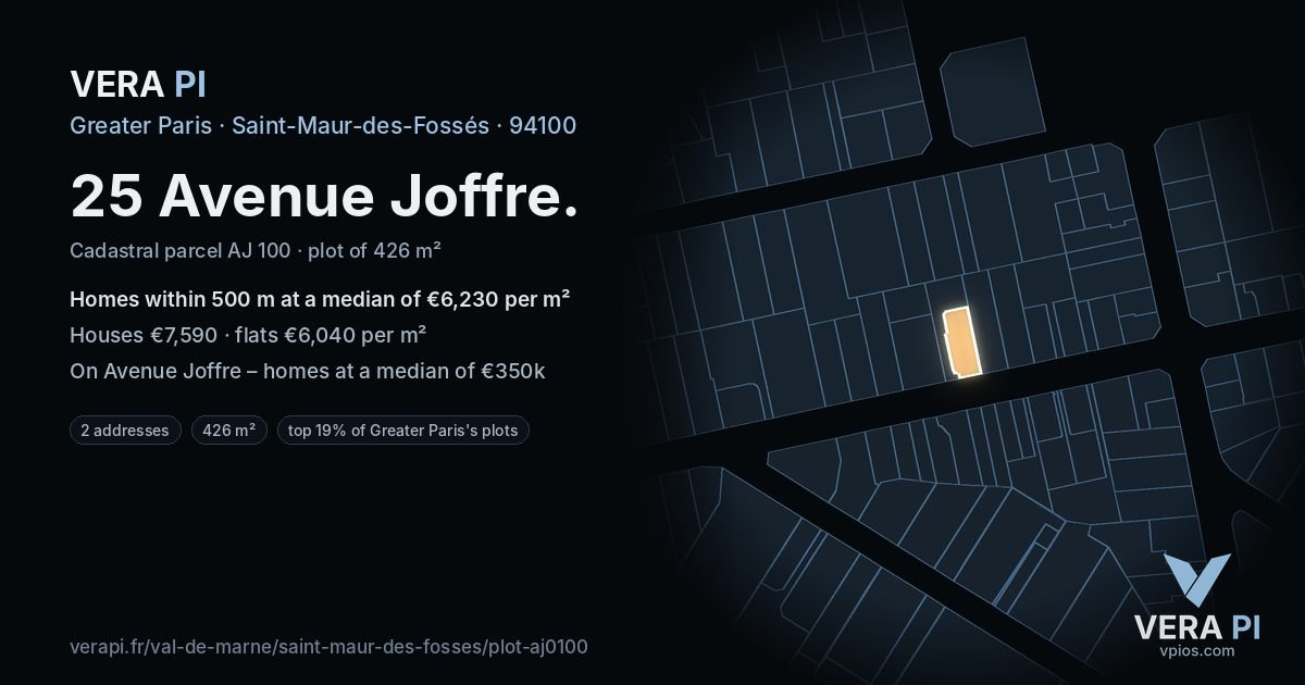 25 Avenue Joffre, Saint-Maur-des-Fossés at night – the plot lit, the parcels around coloured by the prices near them