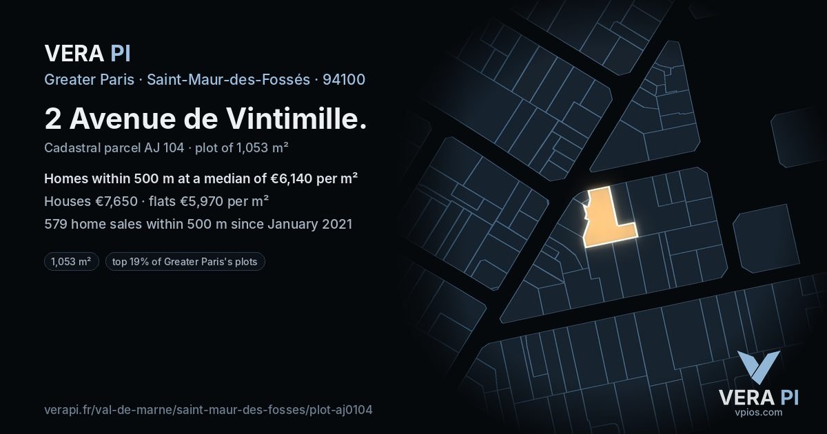 2 Avenue de Vintimille, Saint-Maur-des-Fossés at night – the plot lit, the parcels around coloured by the prices near them