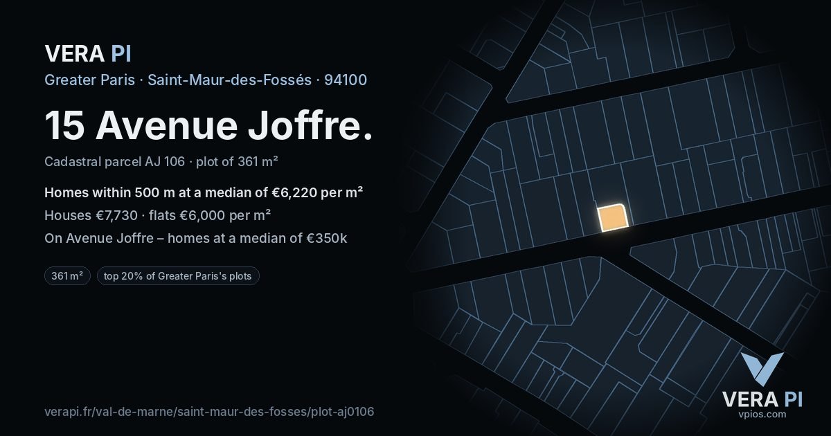15 Avenue Joffre, Saint-Maur-des-Fossés at night – the plot lit, the parcels around coloured by the prices near them