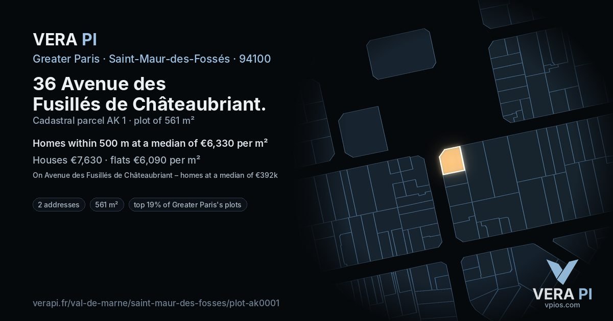 36 Avenue des Fusillés de Châteaubriant, Saint-Maur-des-Fossés at night – the plot lit, the parcels around coloured by the prices near them