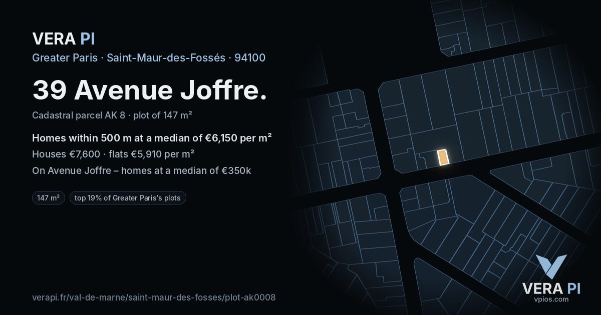 39 Avenue Joffre, Saint-Maur-des-Fossés at night – the plot lit, the parcels around coloured by the prices near them