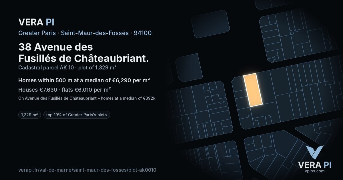 38 Avenue des Fusillés de Châteaubriant, Saint-Maur-des-Fossés at night – the plot lit, the parcels around coloured by the prices near them