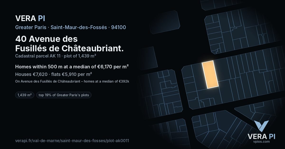 40 Avenue des Fusillés de Châteaubriant, Saint-Maur-des-Fossés at night – the plot lit, the parcels around coloured by the prices near them
