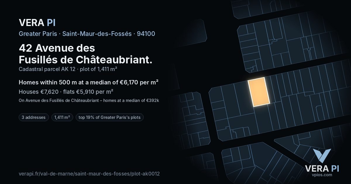 42 Avenue des Fusillés de Châteaubriant, Saint-Maur-des-Fossés at night – the plot lit, the parcels around coloured by the prices near them