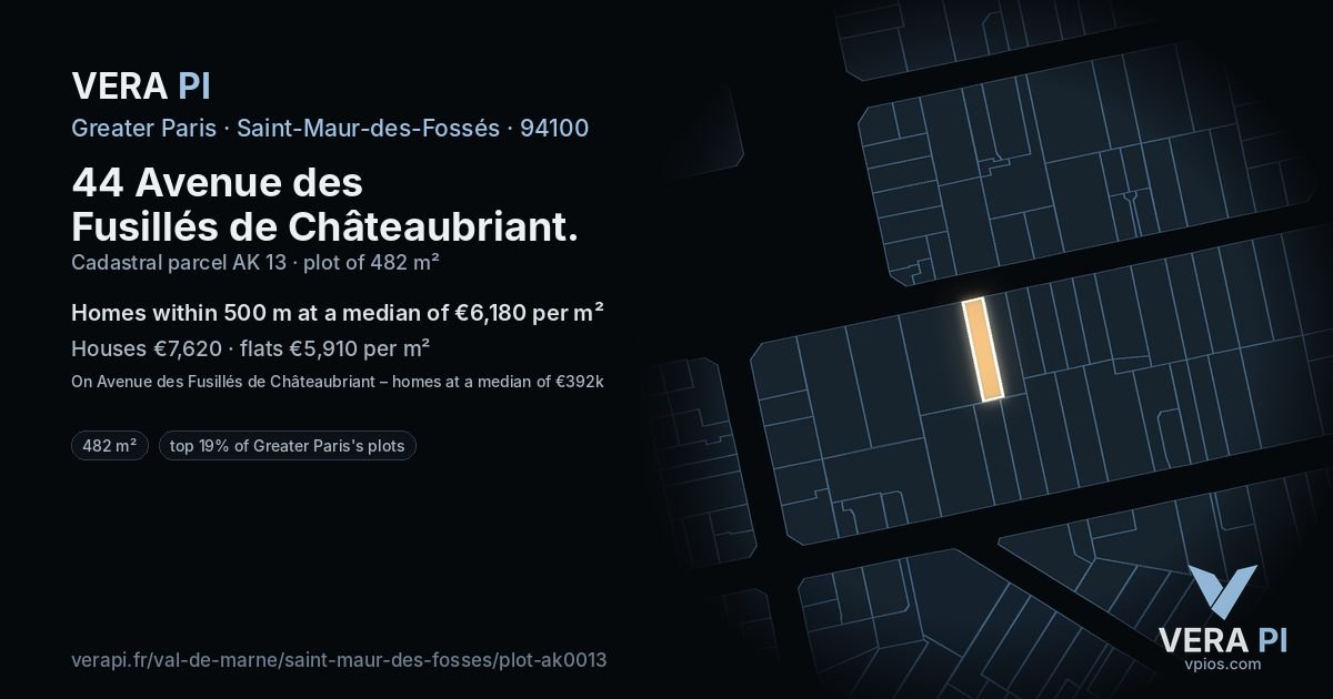 44 Avenue des Fusillés de Châteaubriant, Saint-Maur-des-Fossés at night – the plot lit, the parcels around coloured by the prices near them