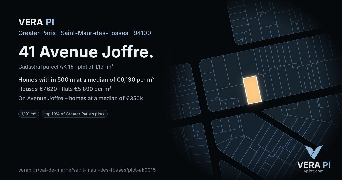 41 Avenue Joffre, Saint-Maur-des-Fossés at night – the plot lit, the parcels around coloured by the prices near them