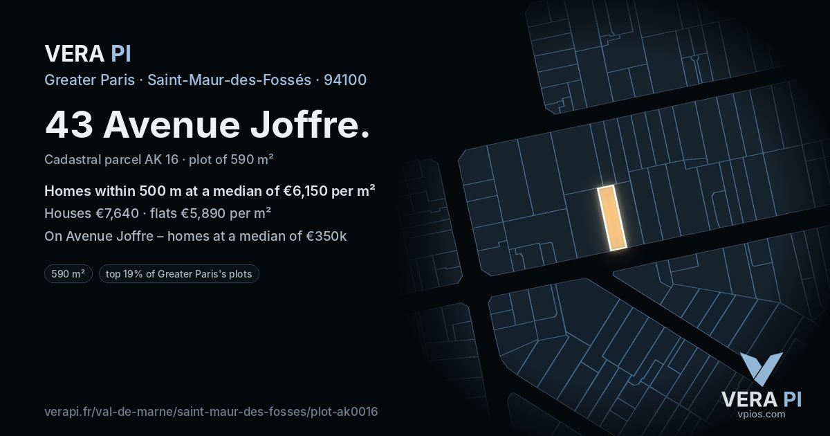 43 Avenue Joffre, Saint-Maur-des-Fossés at night – the plot lit, the parcels around coloured by the prices near them