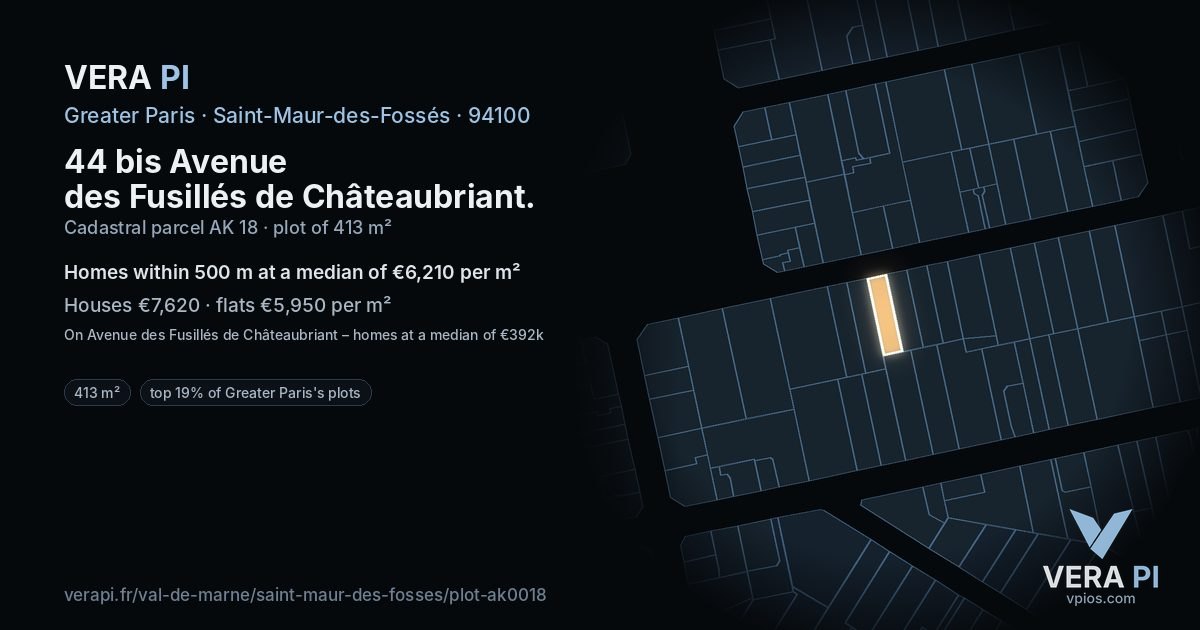 44 bis Avenue des Fusillés de Châteaubriant, Saint-Maur-des-Fossés at night – the plot lit, the parcels around coloured by the prices near them
