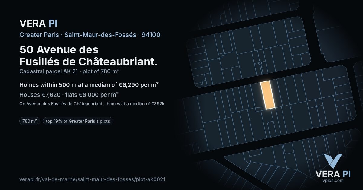 50 Avenue des Fusillés de Châteaubriant, Saint-Maur-des-Fossés at night – the plot lit, the parcels around coloured by the prices near them