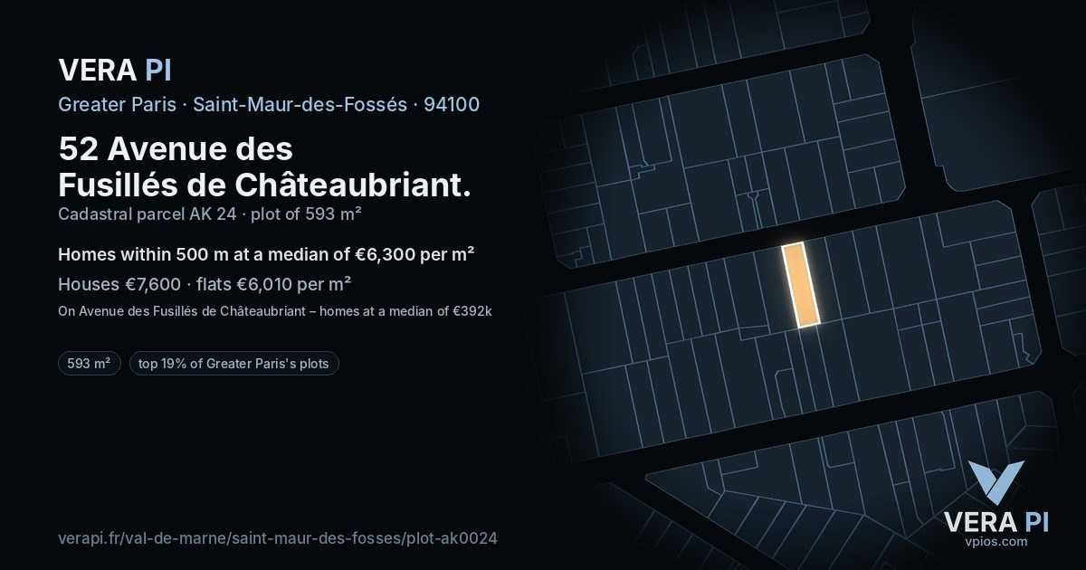 52 Avenue des Fusillés de Châteaubriant, Saint-Maur-des-Fossés at night – the plot lit, the parcels around coloured by the prices near them