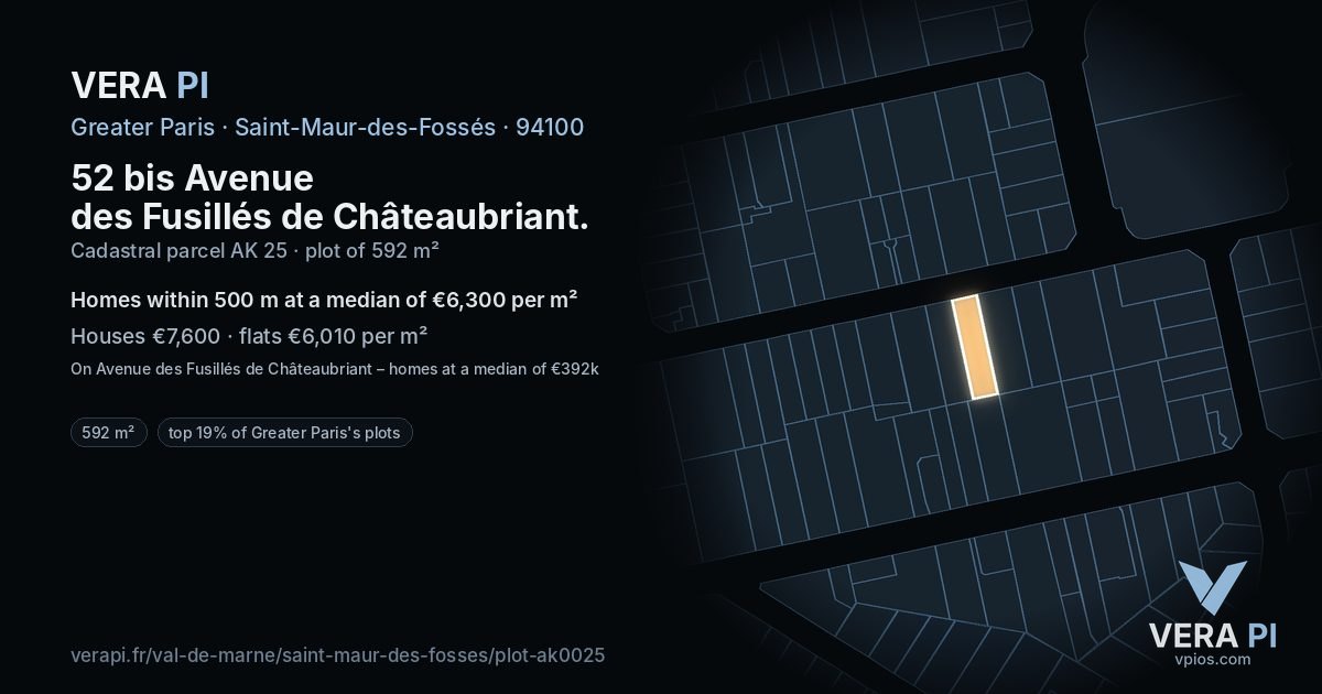 52 bis Avenue des Fusillés de Châteaubriant, Saint-Maur-des-Fossés at night – the plot lit, the parcels around coloured by the prices near them