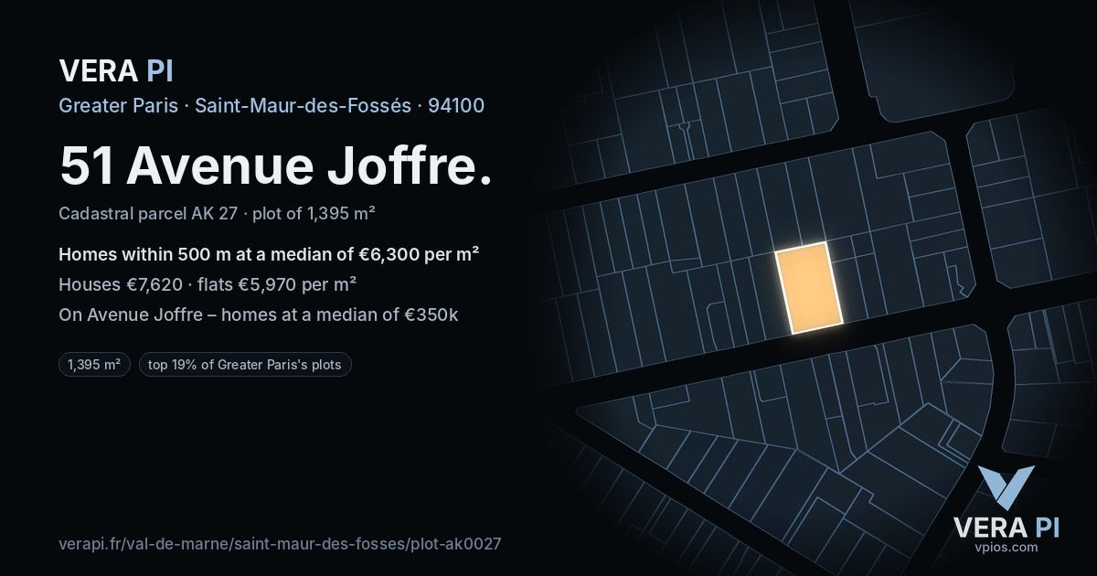 51 Avenue Joffre, Saint-Maur-des-Fossés at night – the plot lit, the parcels around coloured by the prices near them