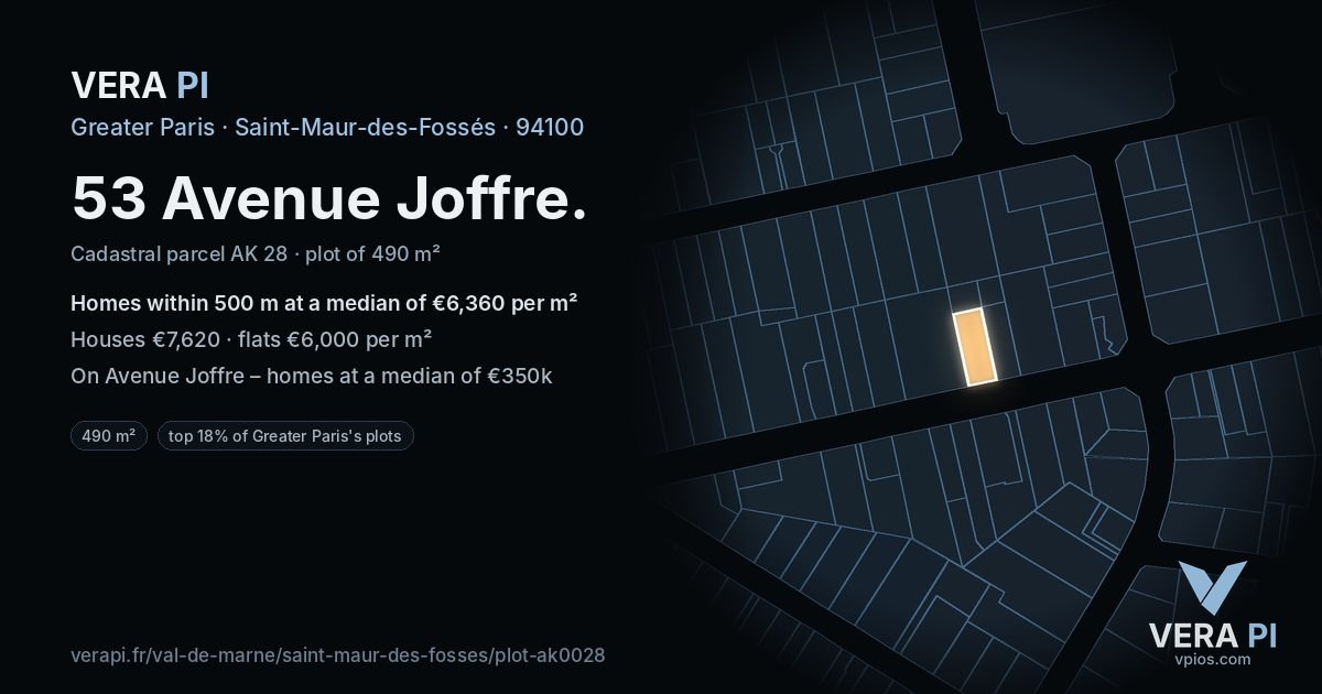 53 Avenue Joffre, Saint-Maur-des-Fossés at night – the plot lit, the parcels around coloured by the prices near them