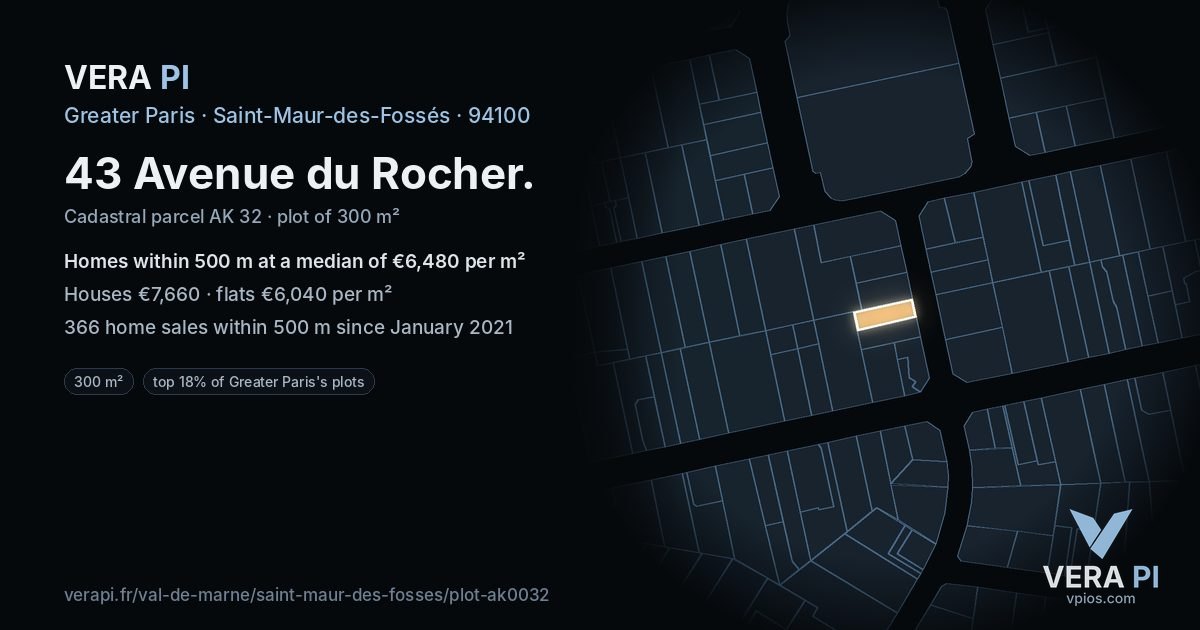 43 Avenue du Rocher, Saint-Maur-des-Fossés at night – the plot lit, the parcels around coloured by the prices near them