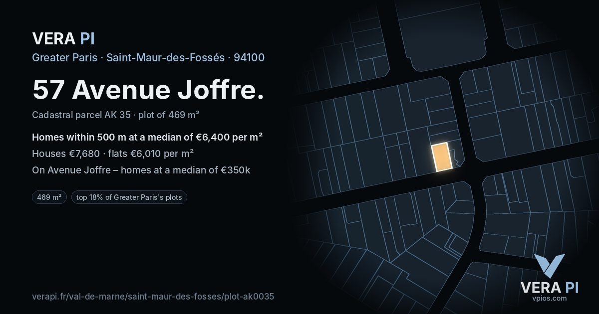 57 Avenue Joffre, Saint-Maur-des-Fossés at night – the plot lit, the parcels around coloured by the prices near them