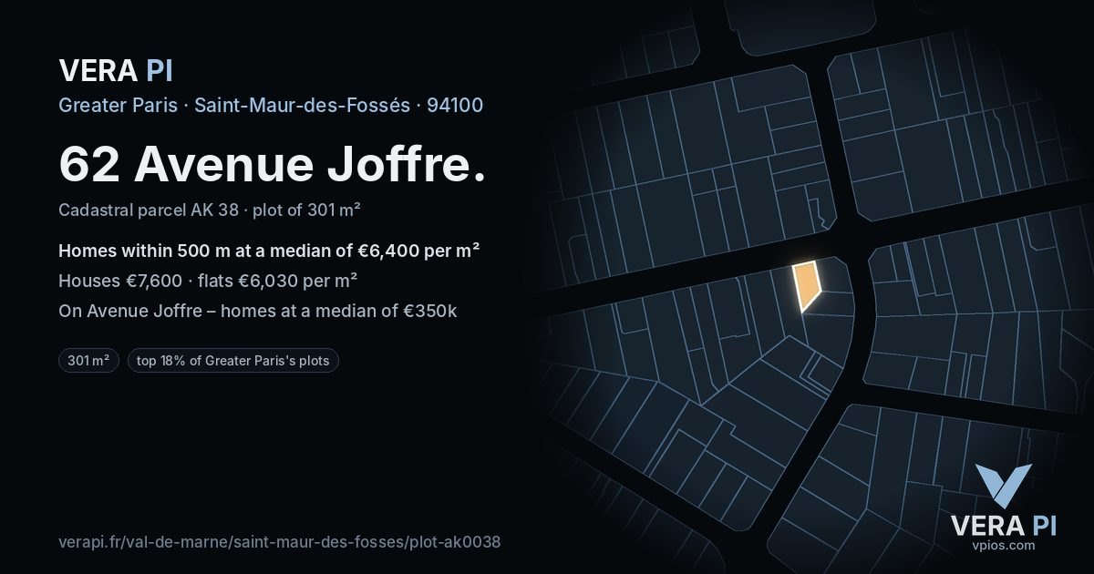 62 Avenue Joffre, Saint-Maur-des-Fossés at night – the plot lit, the parcels around coloured by the prices near them