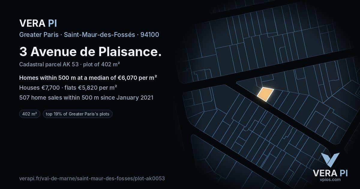 3 Avenue de Plaisance, Saint-Maur-des-Fossés at night – the plot lit, the parcels around coloured by the prices near them