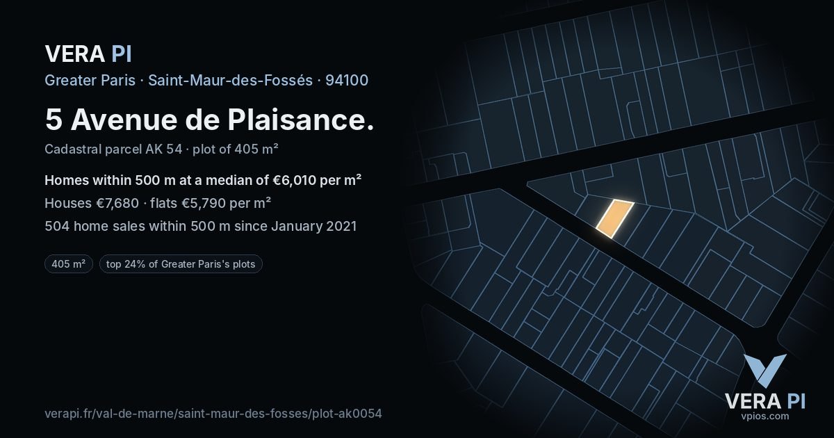 5 Avenue de Plaisance, Saint-Maur-des-Fossés at night – the plot lit, the parcels around coloured by the prices near them