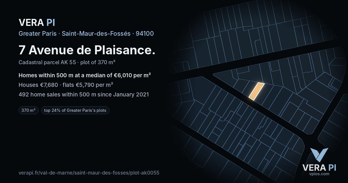 7 Avenue de Plaisance, Saint-Maur-des-Fossés at night – the plot lit, the parcels around coloured by the prices near them