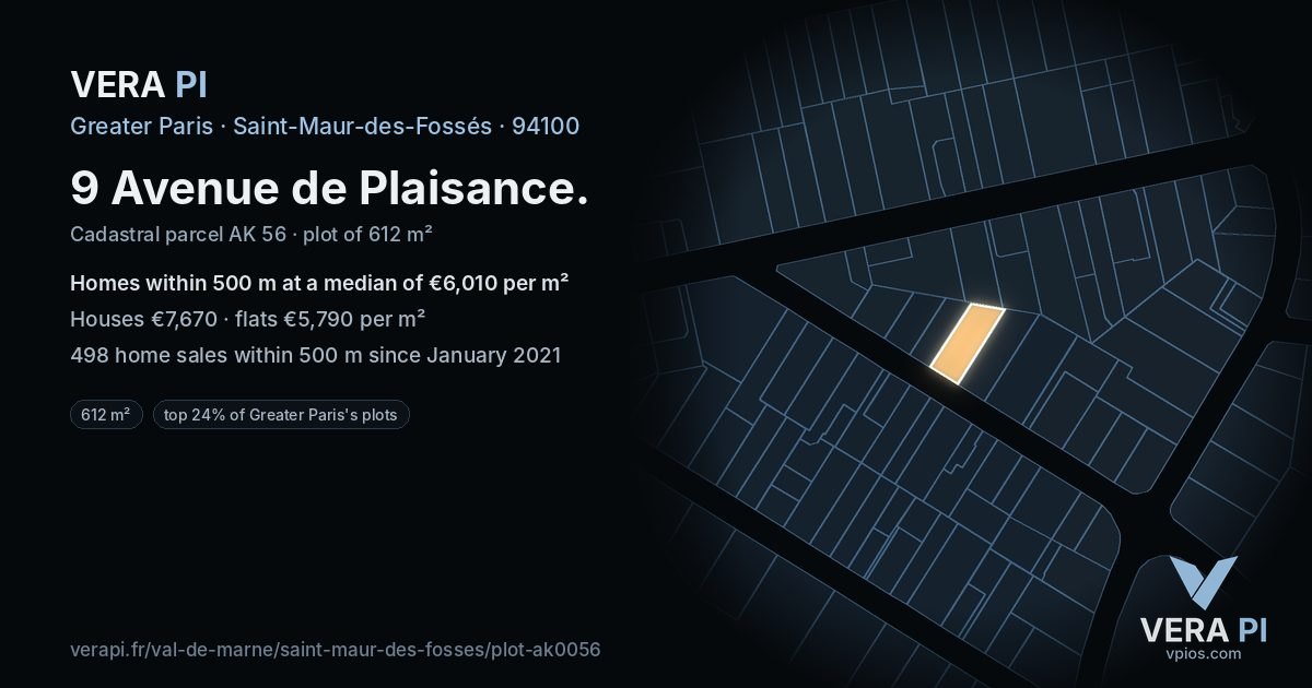 9 Avenue de Plaisance, Saint-Maur-des-Fossés at night – the plot lit, the parcels around coloured by the prices near them