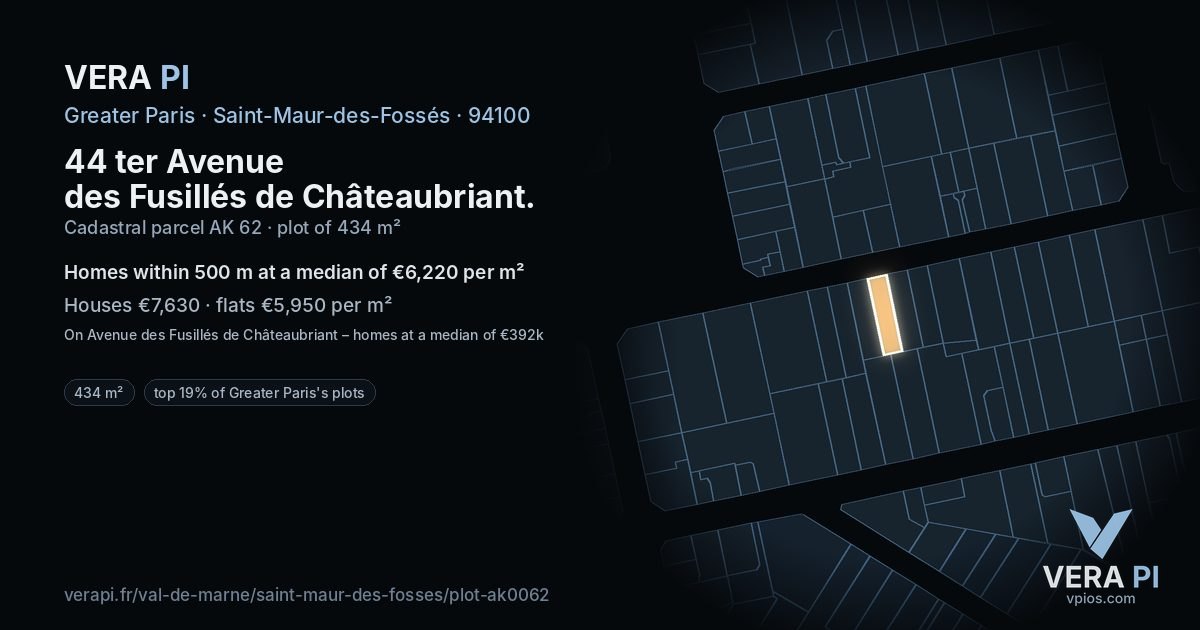 44 ter Avenue des Fusillés de Châteaubriant, Saint-Maur-des-Fossés at night – the plot lit, the parcels around coloured by the prices near them