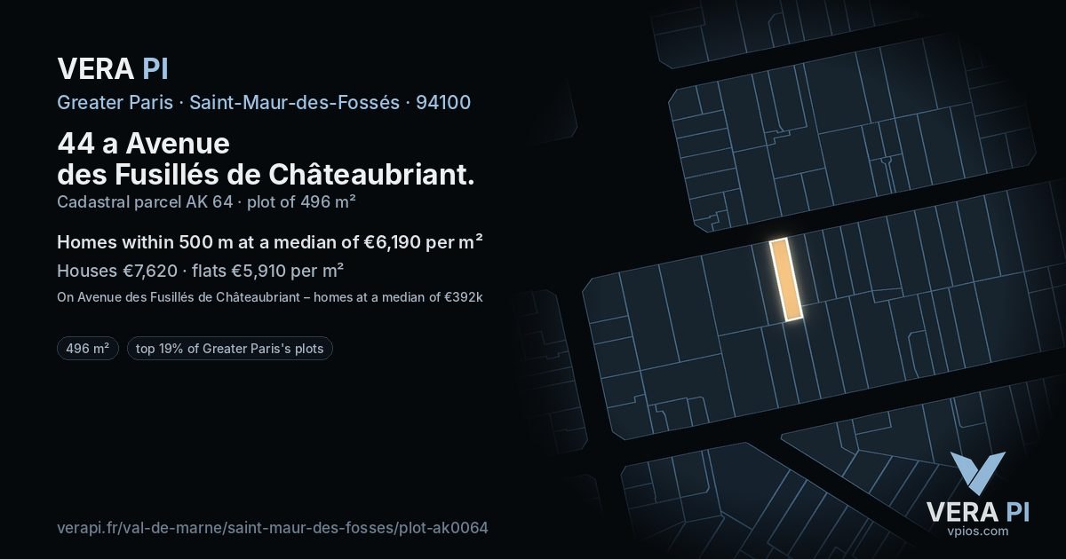 44 a Avenue des Fusillés de Châteaubriant, Saint-Maur-des-Fossés at night – the plot lit, the parcels around coloured by the prices near them