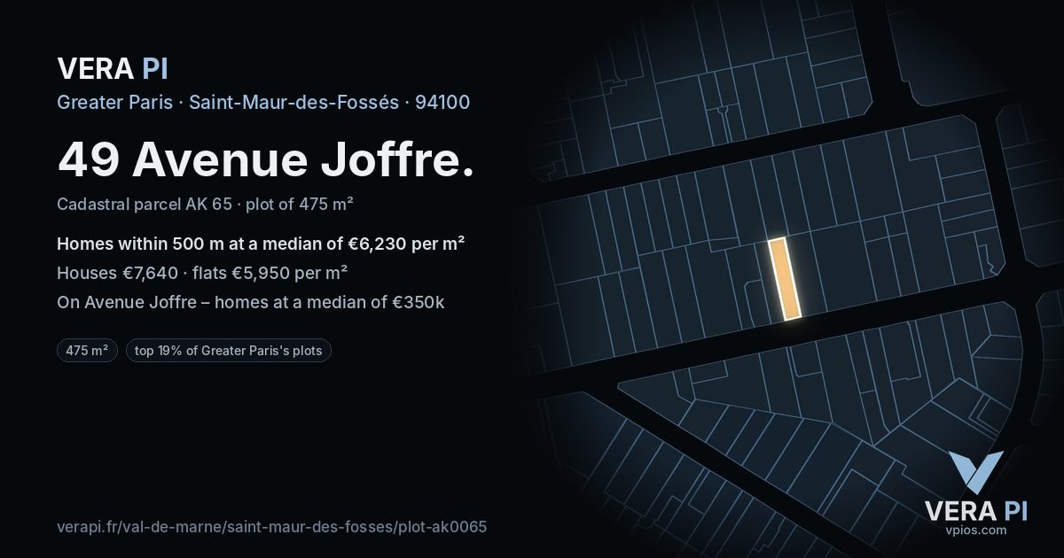 49 Avenue Joffre, Saint-Maur-des-Fossés at night – the plot lit, the parcels around coloured by the prices near them