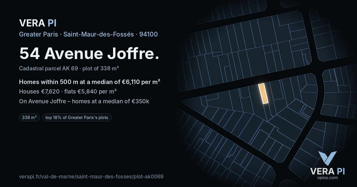 54 Avenue Joffre, Saint-Maur-des-Fossés at night – the plot lit, the parcels around coloured by the prices near them