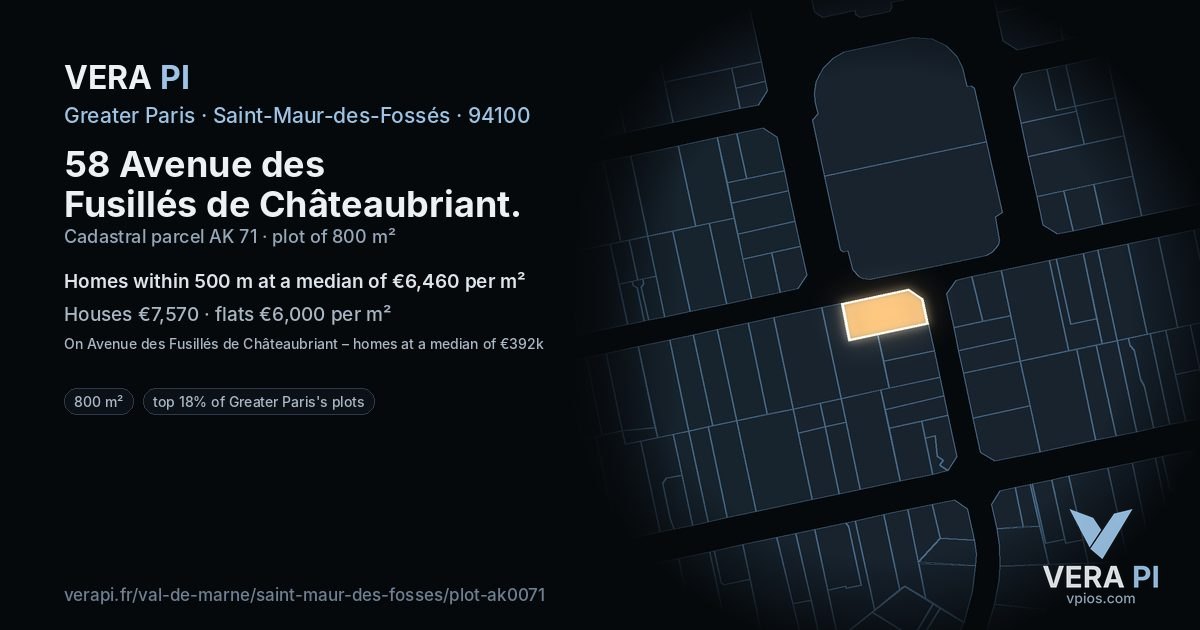 58 Avenue des Fusillés de Châteaubriant, Saint-Maur-des-Fossés at night – the plot lit, the parcels around coloured by the prices near them