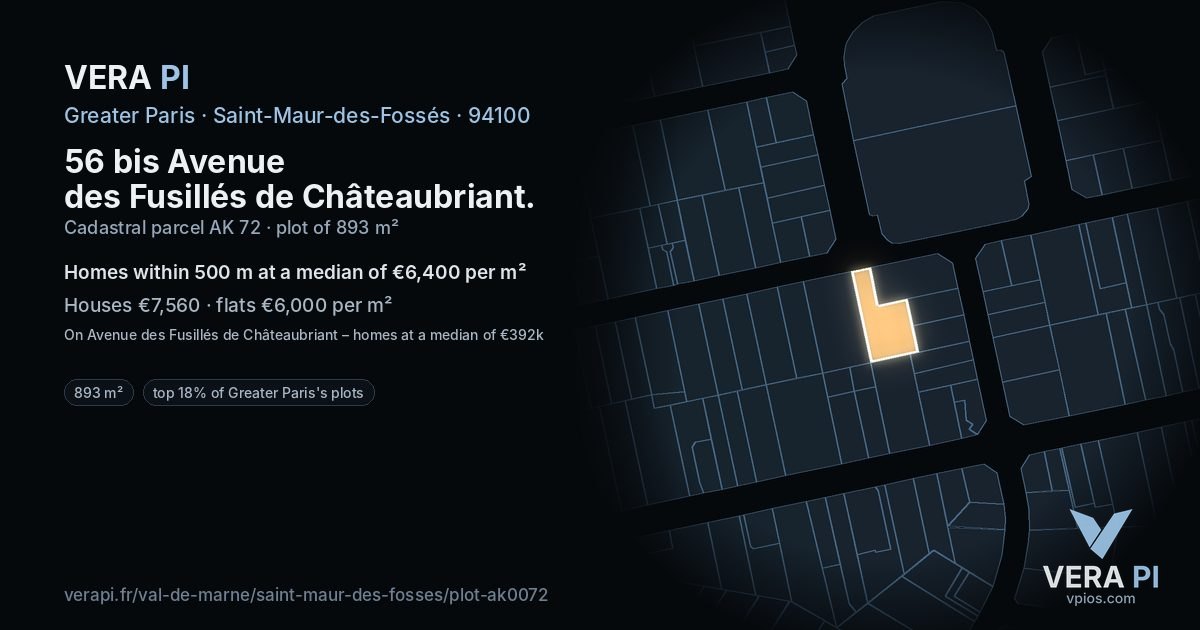 56 bis Avenue des Fusillés de Châteaubriant, Saint-Maur-des-Fossés at night – the plot lit, the parcels around coloured by the prices near them